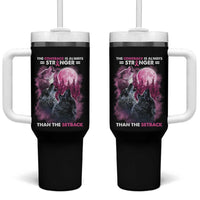 Pink Breast Cancer Tumbler With Handle Pink Ribbon Comeback Stronger Than Setback Wolf Moon - Wonder Print Shop