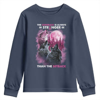 Pink Breast Cancer Youth Sweatshirt Pink Ribbon Comeback Stronger Than Setback Wolf Moon - Wonder Print Shop