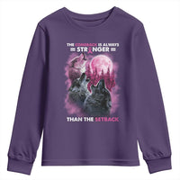 Pink Breast Cancer Youth Sweatshirt Pink Ribbon Comeback Stronger Than Setback Wolf Moon - Wonder Print Shop