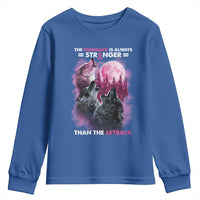 Pink Breast Cancer Youth Sweatshirt Pink Ribbon Comeback Stronger Than Setback Wolf Moon - Wonder Print Shop