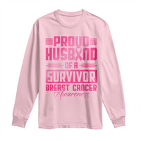 Husband Of A Warrior Breast Cancer Awareness Long Sleeve Shirt Wife Support Squad - Wonder Print Shop