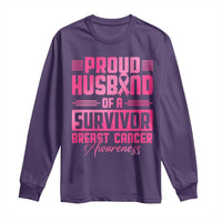 Husband Of A Warrior Breast Cancer Awareness Long Sleeve Shirt Wife Support Squad - Wonder Print Shop
