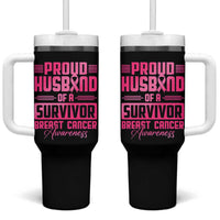 Husband Of A Warrior Breast Cancer Awareness Tumbler With Handle Wife Support Squad - Wonder Print Shop