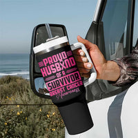Husband Of A Warrior Breast Cancer Awareness Tumbler With Handle Wife Support Squad - Wonder Print Shop