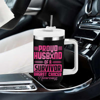 Husband Of A Warrior Breast Cancer Awareness Tumbler With Handle Wife Support Squad - Wonder Print Shop