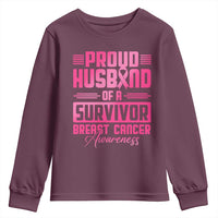 Husband Of A Warrior Breast Cancer Awareness Youth Sweatshirt Wife Support Squad - Wonder Print Shop