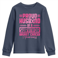 Husband Of A Warrior Breast Cancer Awareness Youth Sweatshirt Wife Support Squad - Wonder Print Shop
