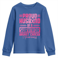 Husband Of A Warrior Breast Cancer Awareness Youth Sweatshirt Wife Support Squad - Wonder Print Shop