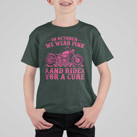 Breast Cancer Motorcycle T Shirt For Kid In October We Wear Pink Ride For A Cure - Wonder Print Shop