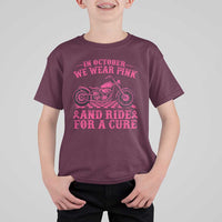 Breast Cancer Motorcycle T Shirt For Kid In October We Wear Pink Ride For A Cure - Wonder Print Shop