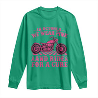 Breast Cancer Motorcycle Long Sleeve Shirt In October We Wear Pink Ride For A Cure - Wonder Print Shop