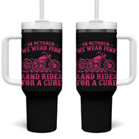 Breast Cancer Motorcycle Tumbler With Handle In October We Wear Pink Ride For A Cure - Wonder Print Shop