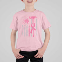 Firefighter Breast Cancer Awareness T Shirt For Kid Fight For A Cure American Flag - Wonder Print Shop