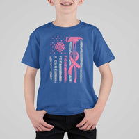 Firefighter Breast Cancer Awareness T Shirt For Kid Fight For A Cure American Flag - Wonder Print Shop