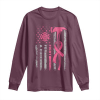 Firefighter Breast Cancer Awareness Long Sleeve Shirt Fight For A Cure American Flag - Wonder Print Shop