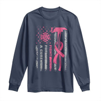 Firefighter Breast Cancer Awareness Long Sleeve Shirt Fight For A Cure American Flag - Wonder Print Shop