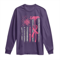 Firefighter Breast Cancer Awareness Long Sleeve Shirt Fight For A Cure American Flag - Wonder Print Shop