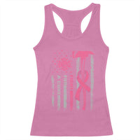 Firefighter Breast Cancer Awareness Racerback Tank Top Fight For A Cure American Flag - Wonder Print Shop