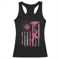 Firefighter Breast Cancer Awareness Racerback Tank Top Fight For A Cure American Flag - Wonder Print Shop