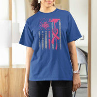 Firefighter Breast Cancer Awareness T Shirt For Women Fight For A Cure American Flag - Wonder Print Shop