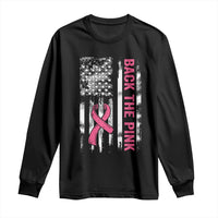 Back The Pink Ribbon Breast Cancer Awareness Long Sleeve Shirt American Flag - Wonder Print Shop