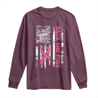 Back The Pink Ribbon Breast Cancer Awareness Long Sleeve Shirt American Flag - Wonder Print Shop