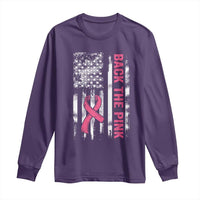 Back The Pink Ribbon Breast Cancer Awareness Long Sleeve Shirt American Flag - Wonder Print Shop