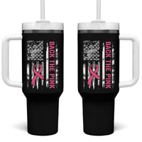 Back The Pink Ribbon Breast Cancer Awareness Tumbler With Handle American Flag - Wonder Print Shop
