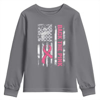 Back The Pink Ribbon Breast Cancer Awareness Youth Sweatshirt American Flag - Wonder Print Shop