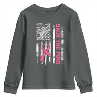 Back The Pink Ribbon Breast Cancer Awareness Youth Sweatshirt American Flag - Wonder Print Shop