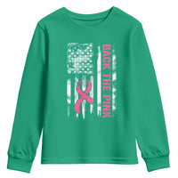 Back The Pink Ribbon Breast Cancer Awareness Youth Sweatshirt American Flag - Wonder Print Shop