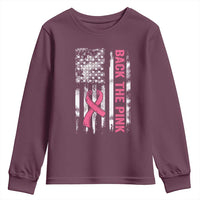 Back The Pink Ribbon Breast Cancer Awareness Youth Sweatshirt American Flag - Wonder Print Shop