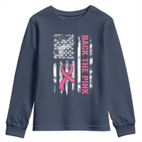 Back The Pink Ribbon Breast Cancer Awareness Youth Sweatshirt American Flag - Wonder Print Shop