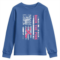 Back The Pink Ribbon Breast Cancer Awareness Youth Sweatshirt American Flag - Wonder Print Shop