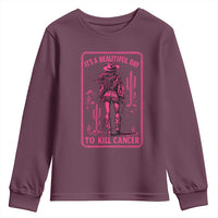 Cowgirl Breast Cancer Youth Sweatshirt Beautiful Day To Kill Cancer Vintage Western Pink - Wonder Print Shop