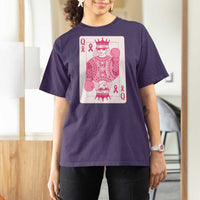 Breast Cancer Awareness T Shirt For Women Queen Of Pink Ribbon Blackjack Cards Poker - Wonder Print Shop