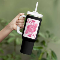 Breast Cancer Awareness Tumbler With Handle Queen Of Pink Ribbon Blackjack Cards Poker - Wonder Print Shop