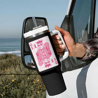 Breast Cancer Awareness Tumbler With Handle Queen Of Pink Ribbon Blackjack Cards Poker - Wonder Print Shop