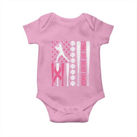Baseball Breast Cancer Baby Onesie Pink Ribbon Strike Out Breast Cancer American Flag - Wonder Print Shop