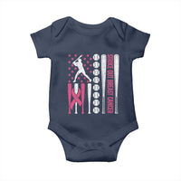 Baseball Breast Cancer Baby Onesie Pink Ribbon Strike Out Breast Cancer American Flag - Wonder Print Shop