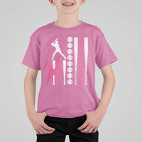 Baseball Breast Cancer T Shirt For Kid Pink Ribbon Strike Out Breast Cancer American Flag - Wonder Print Shop
