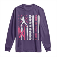 Baseball Breast Cancer Long Sleeve Shirt Pink Ribbon Strike Out Breast Cancer American Flag - Wonder Print Shop