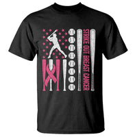 Baseball Breast Cancer T Shirt Pink Ribbon Strike Out Breast Cancer American Flag - Wonder Print Shop