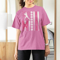Baseball Breast Cancer T Shirt For Women Pink Ribbon Strike Out Breast Cancer American Flag - Wonder Print Shop