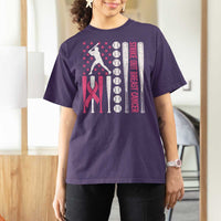 Baseball Breast Cancer T Shirt For Women Pink Ribbon Strike Out Breast Cancer American Flag - Wonder Print Shop