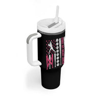 Baseball Breast Cancer Tumbler With Handle Pink Ribbon Strike Out Breast Cancer American Flag - Wonder Print Shop