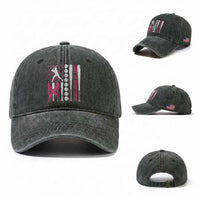 Baseball Breast Cancer Washed Cotton Baseball Cap Pink Ribbon Strike Out Breast Cancer American Flag