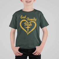 God Family Irish T Shirt For Kid Vintage Cross In Heart Christian Notre Dame Game Day - Wonder Print Shop
