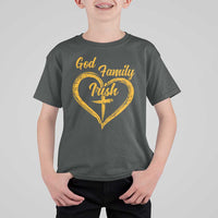 God Family Irish T Shirt For Kid Vintage Cross In Heart Christian Notre Dame Game Day - Wonder Print Shop