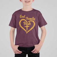 God Family Irish T Shirt For Kid Vintage Cross In Heart Christian Notre Dame Game Day - Wonder Print Shop